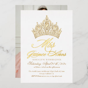 Elegant Mis Quince Anos White Gold Photo Foil Invitation