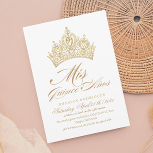 Elegant Mis Quince Anos White Gold Photo Invitation