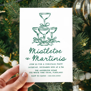 Elegant Mistletoe and Martinis Green Christmas Invitation