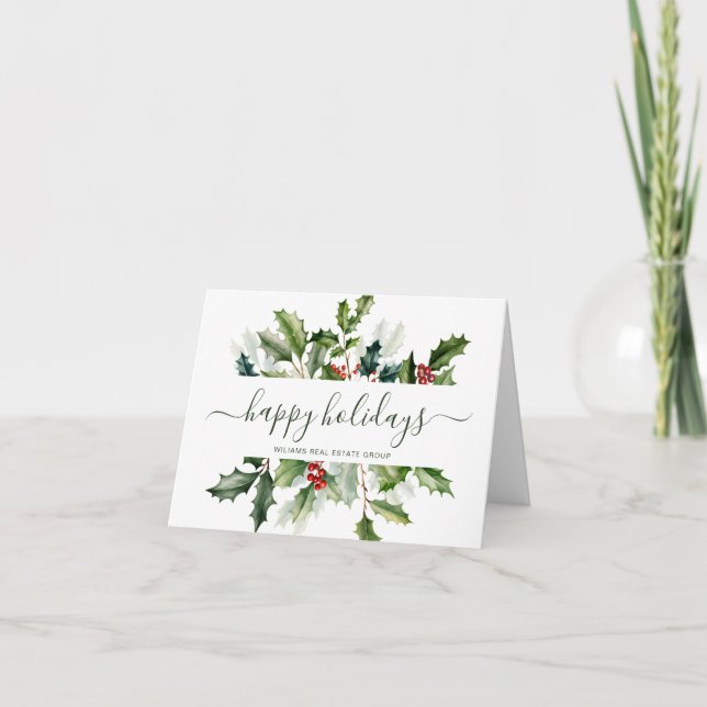 Elegant Mistletoe Christmas Corporate Greeting Holiday Card (Front)