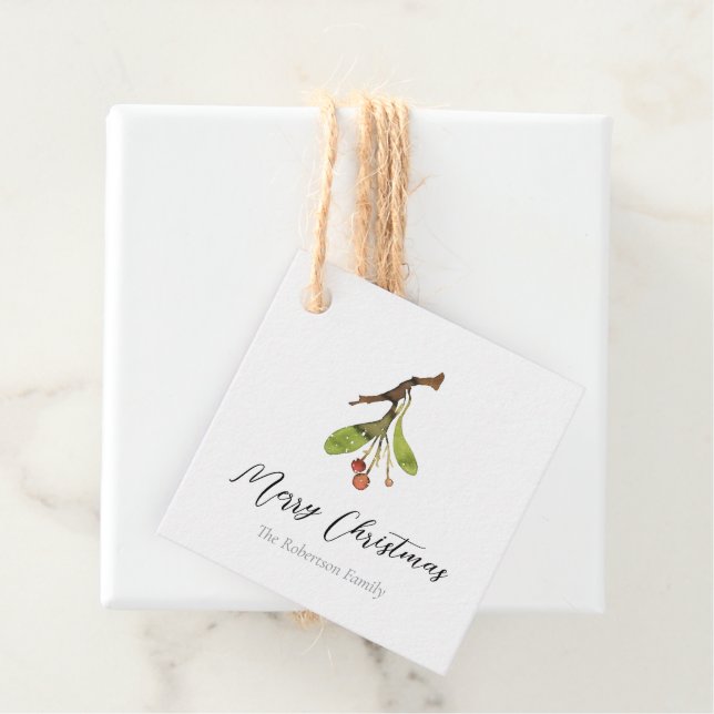 Elegant Mistletoe Christmas Favor Tags (In Situ)