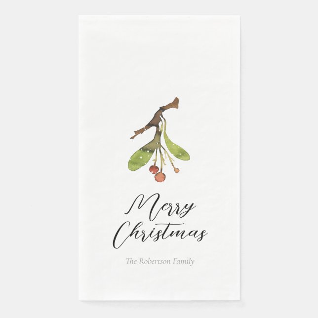Elegant Mistletoe Christmas Paper Guest Towels (Front)