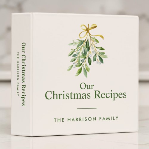 Elegant Mistletoe Family Christmas Recipe 3 Ring Binder
