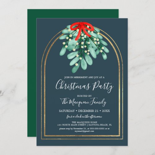 Elegant Mistletoe Gold Arch Frame Christmas Party Invitation
