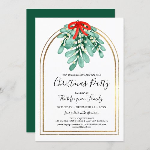 Elegant Mistletoe Gold Arch Frame Christmas Party  Invitation