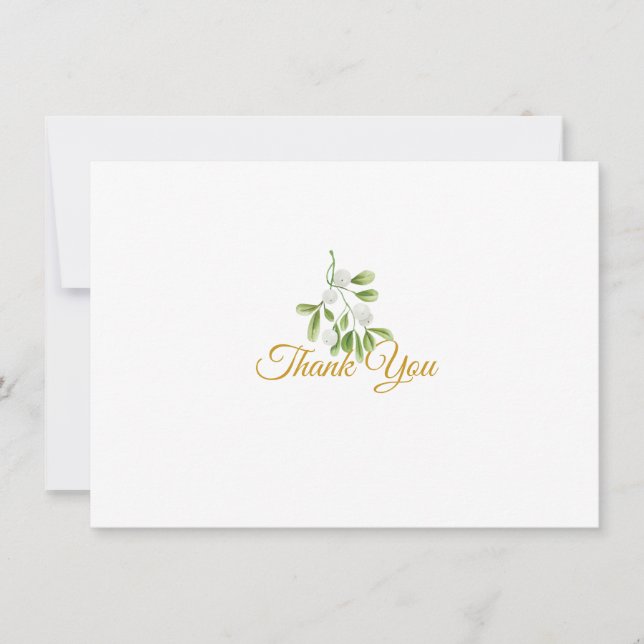Elegant Mistletoe Greenery Gold Script Thank You Card (Front)