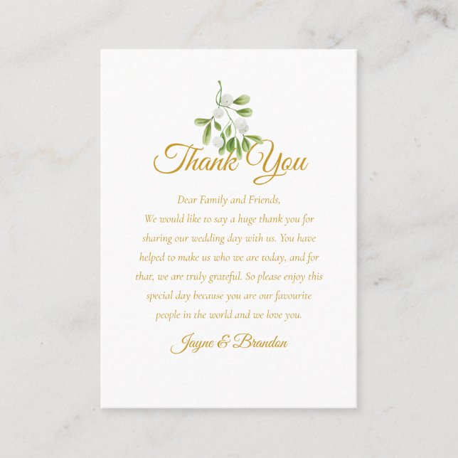 Elegant Mistletoe Greenery Wedding Thank You Place Card (Front)