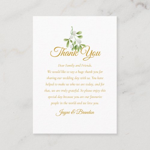 Elegant Mistletoe Greenery Wedding Thank You Place Card