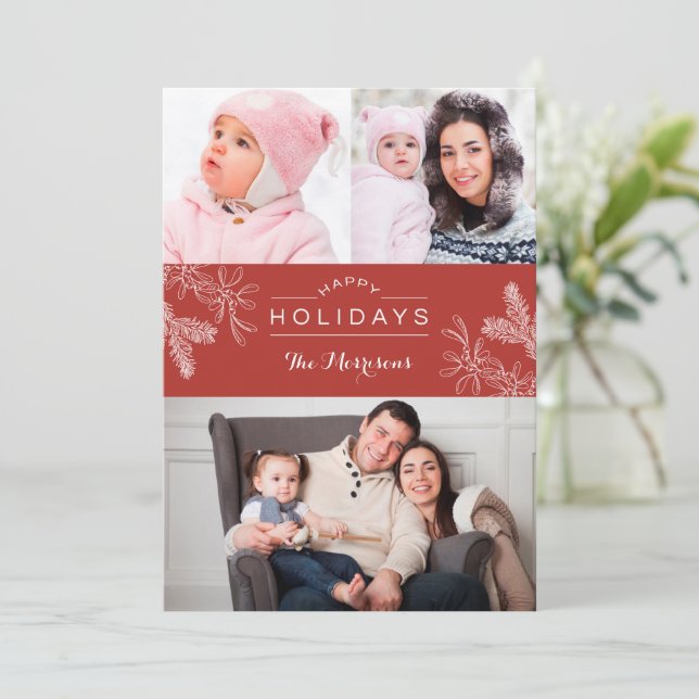 Elegant Mistletoe Happy Holidays Photo Card (Standing Front)