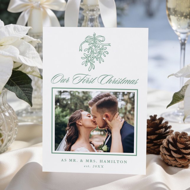 Elegant Mistletoe Newlywed First Christmas Letterpress Photo Cards (Creator Uploaded)