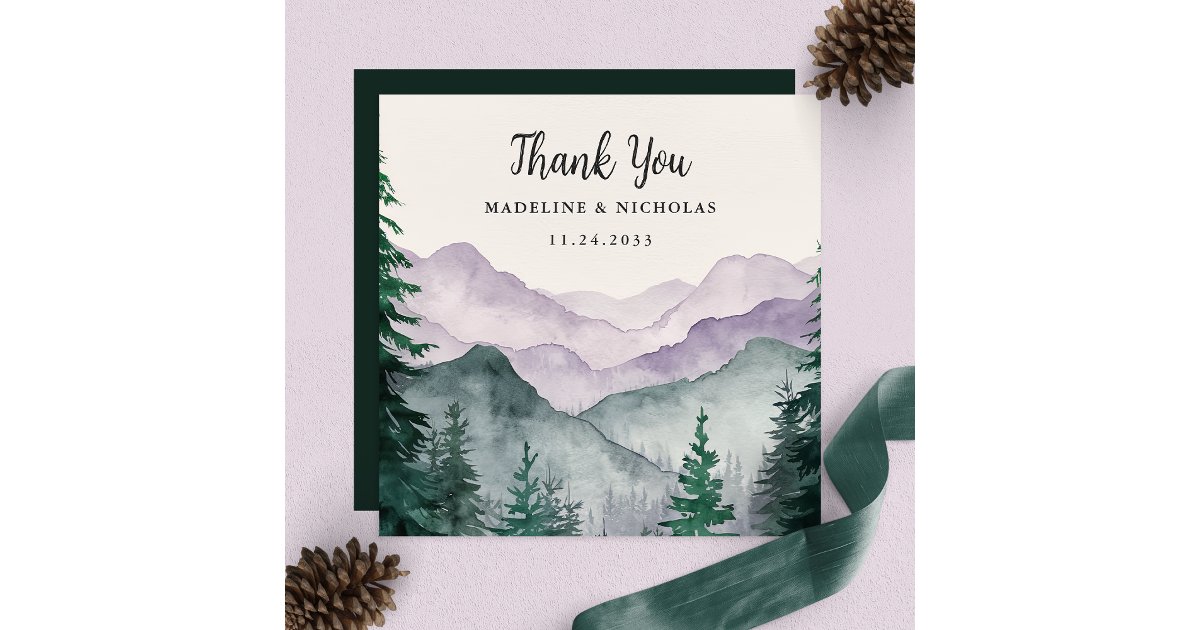 Elegant Misty Mountain Forest Wedding Thank You Card | Zazzle
