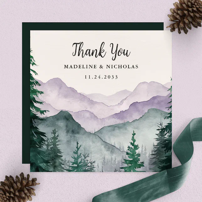Elegant Misty Mountain Forest Wedding Thank You Card | Zazzle