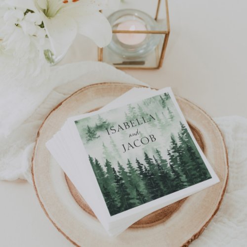 Elegant Misty Pine Forest Wedding Napkins
