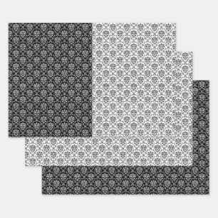 Elegant Mixed Black and White Damask Wrapping Paper Sheets