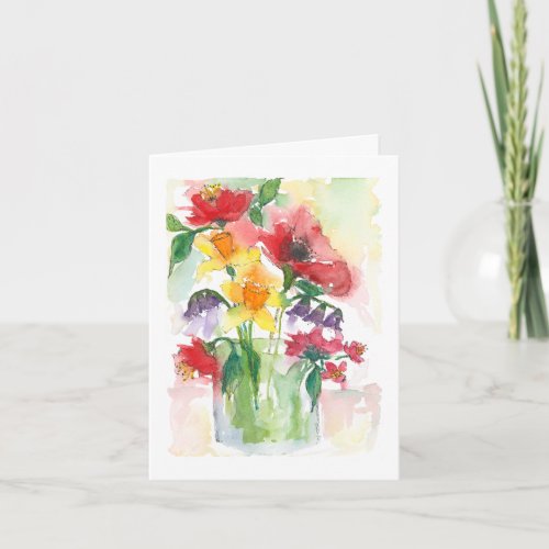 Elegant Mixed Flowers Bouquet  Happy Birthday  Holiday Card