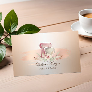 Elegant Mixer Flower Rose Gold Brush Stroke Bakery Business Card
