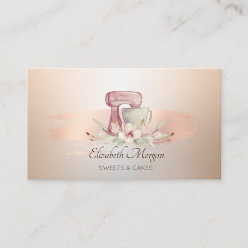 Elegant Mixer Flower Rose Gold Brush Stroke Bakery Business Card
