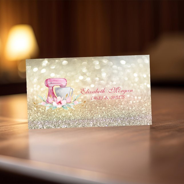 Elegant Mixer Flowers Bokeh Bakery  Business Card (Creator Uploaded)