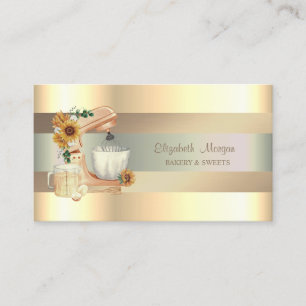 Elegant Mixer Sunflowers,Faux Gold Stripes  Business Card