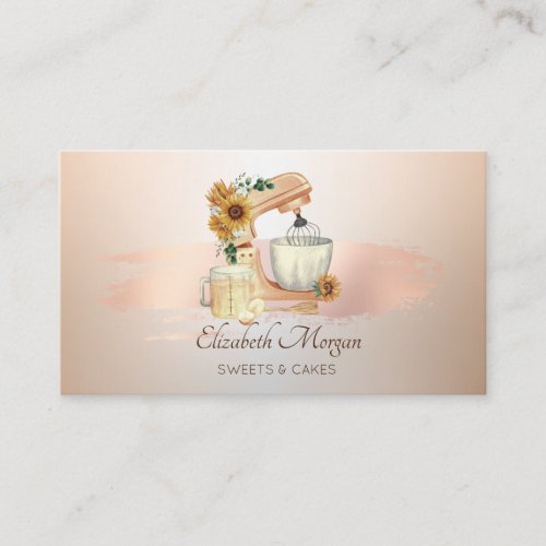Elegant Mixer Sunflowers Rose Gold Brush Stroke  Business Card