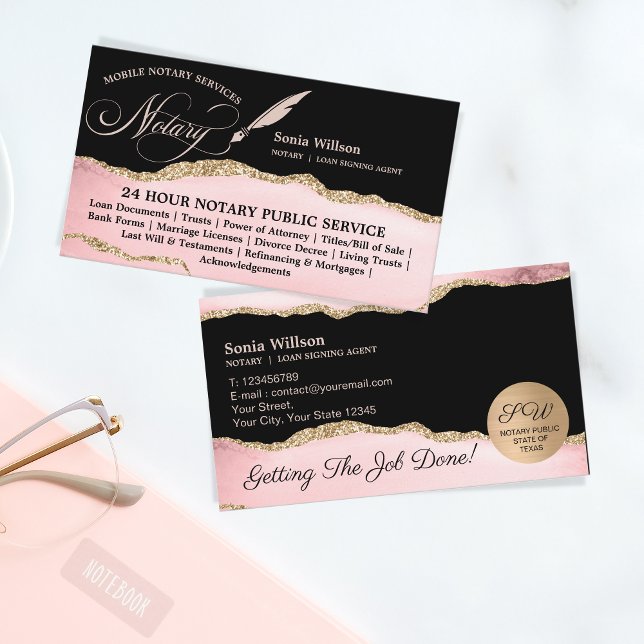 Elegant Mobile Notary & Loan Signing Agent Law Business Card (Creator Uploaded)