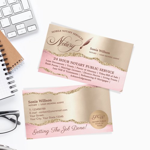 Elegant Mobile Notary  Loan Signing Agent Law Business Card