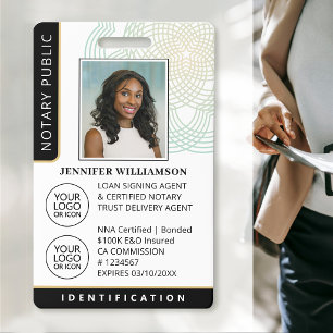 Elegant Mobile Notary Public Photo ID Badge Black