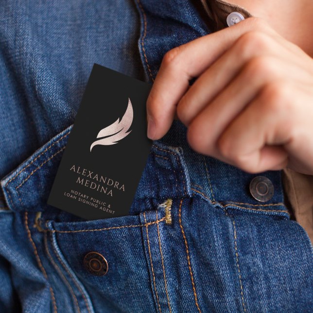 Elegant Mobile Notary Rose Gold Feather Business Card (Creator Uploaded)