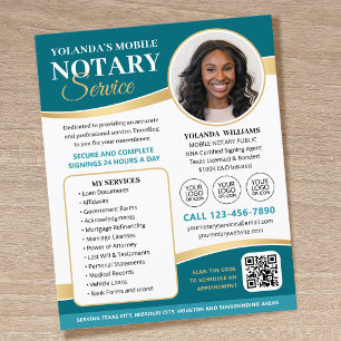 Elegant Mobile Notary Service Logo QR Code Teal Flyer
