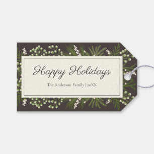 Elegant Mocha Botanical Holiday Gift Tag