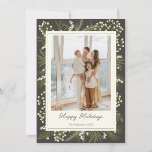 Elegant Mocha Botanical Ivory Holiday Greeting Card