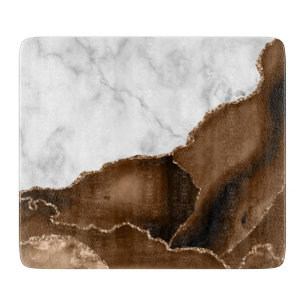 Elegant Mocha Brown Agate Gold Glitter Marble Cutting Board