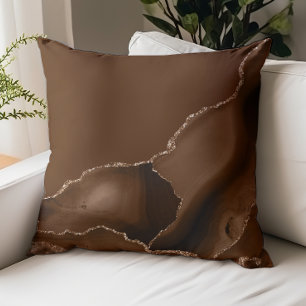 Elegant Mocha Brown Agate Gold Glitter Throw Pillow