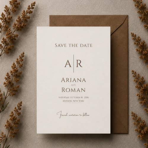 Elegant Mocha Brown Timeless Minimalist Wedding Save The Date
