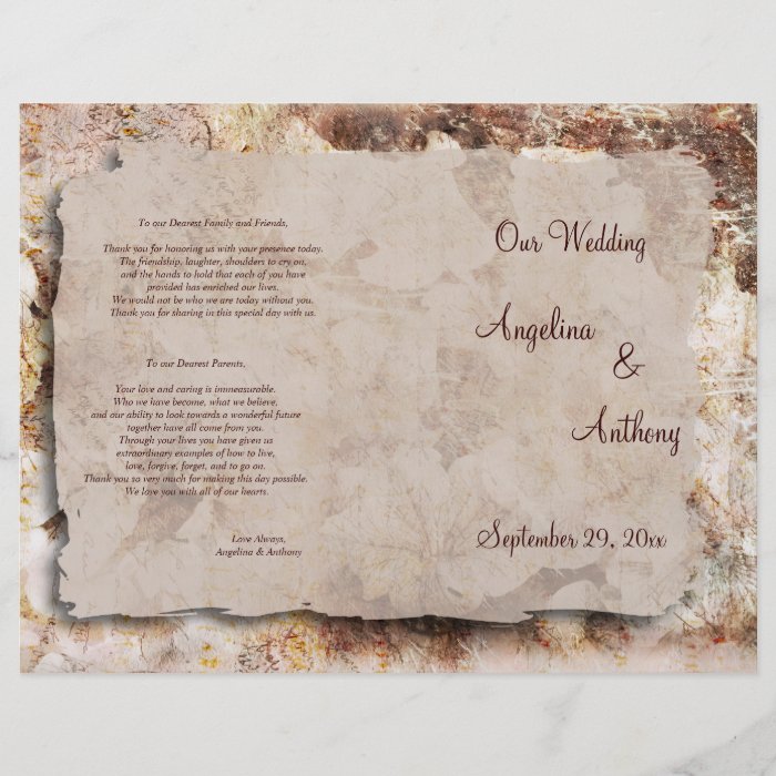 Elegant Mocha Floral Formal Wedding Program Custom Flyer