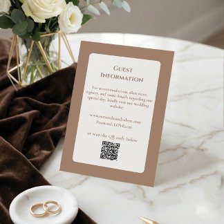 Elegant Mocha Floral Line Art QR Code Wedding Enclosure Card