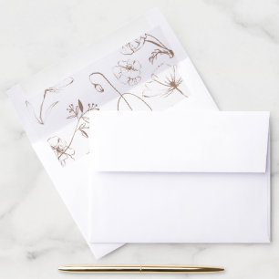 Elegant Mocha Floral Line Art Wedding Envelope Liner