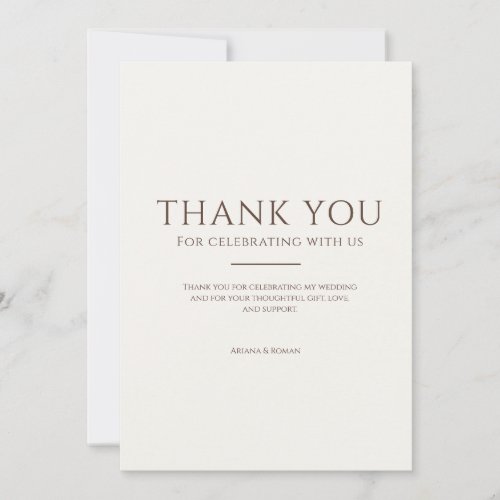 Elegant Mocha Minimalist Modern Brown Wedding Thank You Card