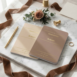 Elegant Mocha Minimalist Typography Wedding Foil Vow Books