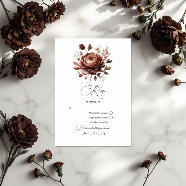 Elegant Mocha Mousse Floral Wedding RSVP Card (Elegant Mocha Mousse Floral Wedding RSVP Card)