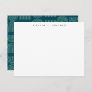 Elegant Mod Arch Lines Teal Blue Personalized Name Note Card