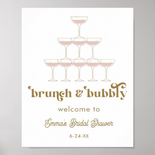Elegant Mod Champagne Retro Bridal Shower Welcome  Poster