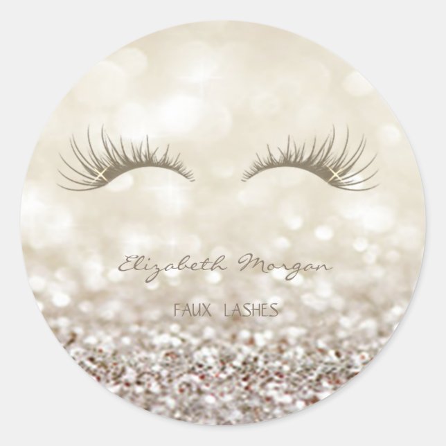 Elegant Moder Glittery Bokeh,Faux Lashes Classic Round Sticker (Front)