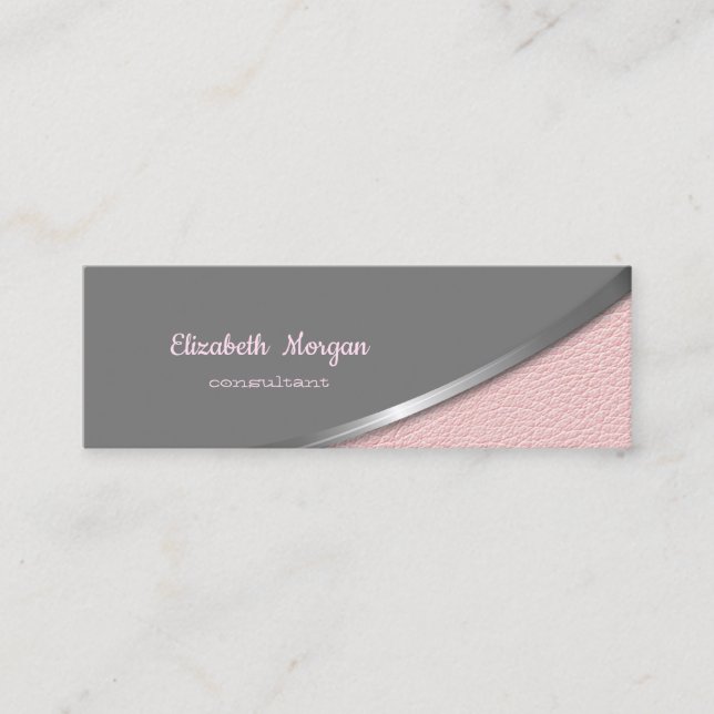 Elegant  Moder Silver Pink Leather Look Mini Business Card (Front)