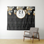 Elegant Modern 21st Gold Birthday Party Tapestry<br><div class="desc">Elegant, Modern with black, gold and white color theme. Decorated with festive gold and black balloons and faux sparkle confetti. Monogrammed with name and age. Perfect for celebrating a twenty-first birthday party event. Happy Birthday! It's great to be 21! Use as a party decoration or set up for a photo...</div>