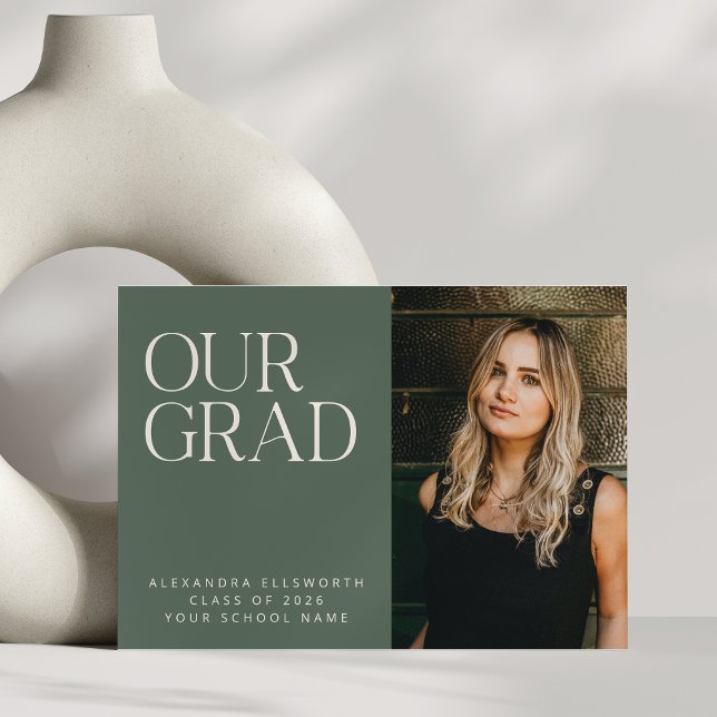 Elegant Modern 2 Photo Dark Sage Simple Graduation Announcement (Creator Uploaded)
