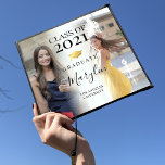 Elegant Modern 2 Photo Graduation Cap Topper<br><div class="desc">Make your graduation day even more memorable with our elegant and trendy graduation cap topper! This customizable topper includes two photos of your journey—before and after graduation—as well as your name, school, and class year. Crafted with a faux gold graduation cap and a stunning white faded overlay, this keepsake is...</div>