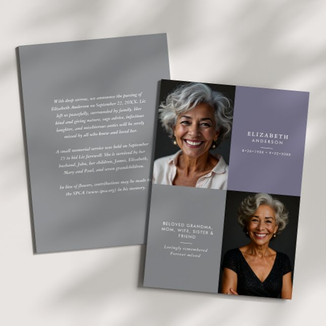 Elegant Modern 2-Photo Printed/Downloadable Death Announcement (Creator Uploaded)