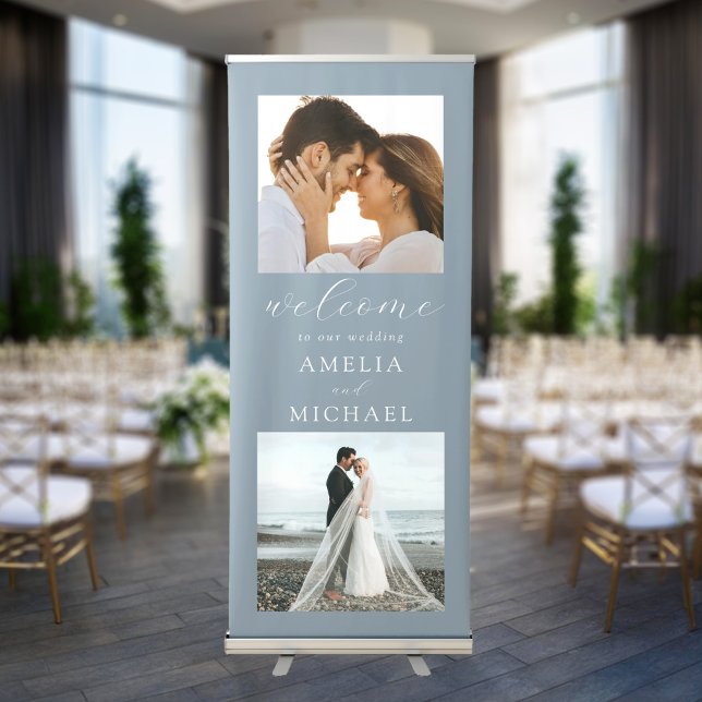Elegant Modern 2 Photo Wedding Welcome Retractable Banner (Creator Uploaded)
