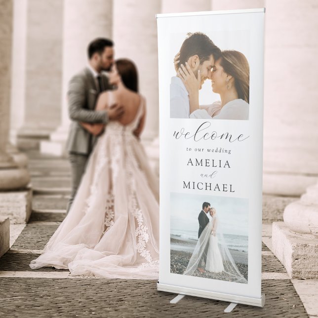 Elegant Modern 2 Photo Wedding Welcome Retractable Banner (Creator Uploaded)